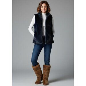J. Crew Cozy Navy Blue Soft Plush Faux Fur Zip Up Vest Women's Size Medium